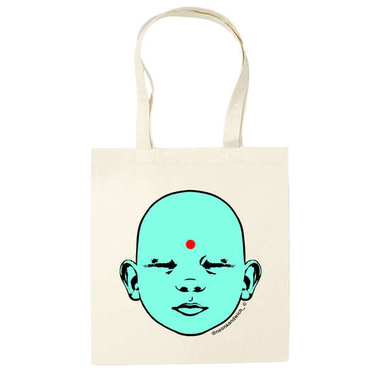 Blue Baby Buddha Tote Bag Natural