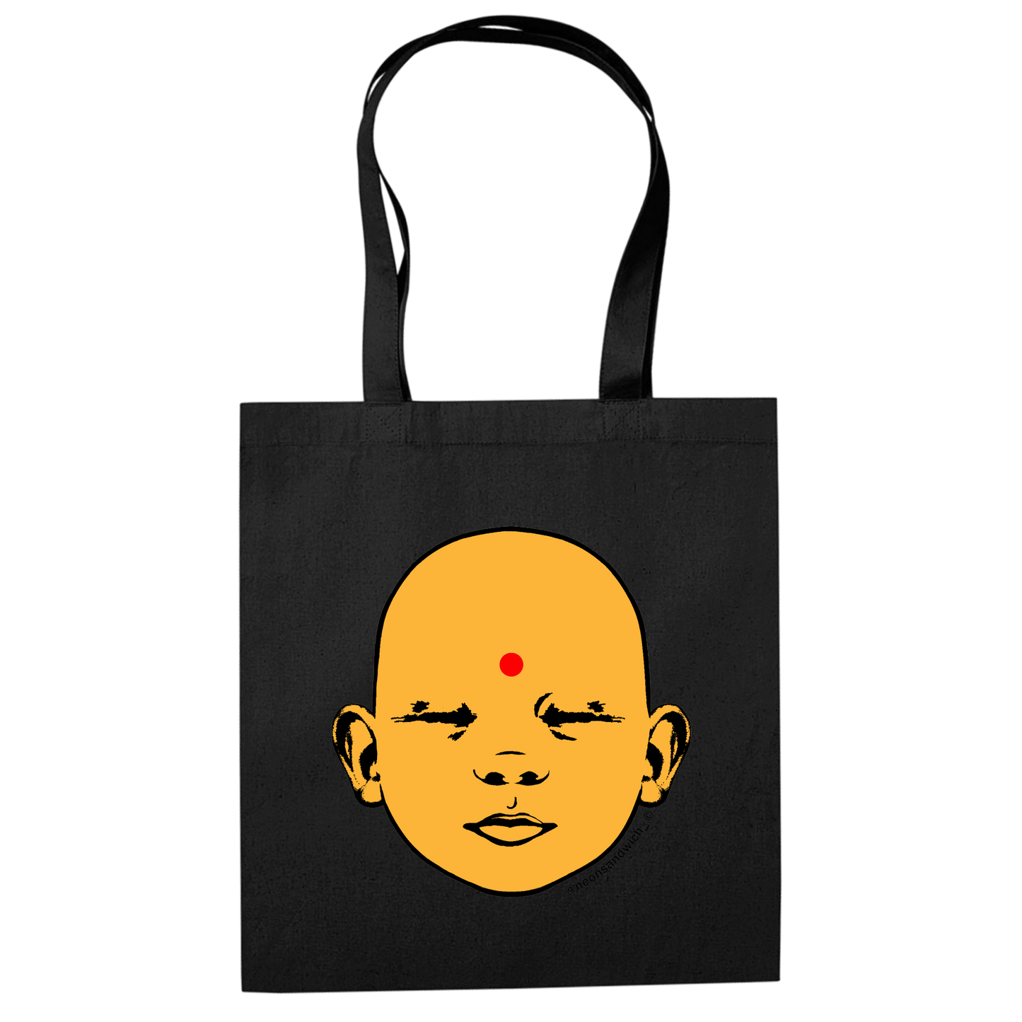 Yellow Baby Buddha Tote Bag Black