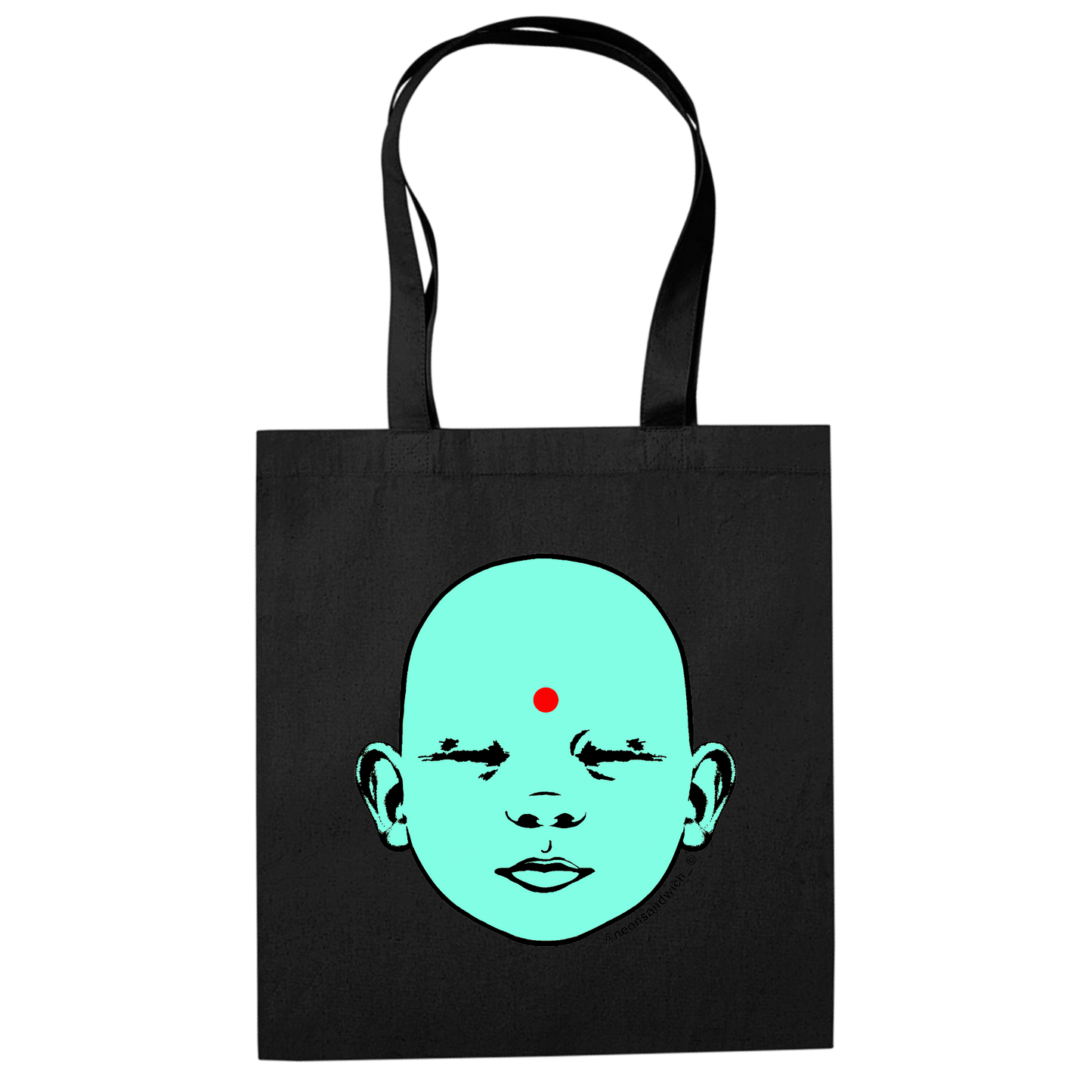 Blue Baby Buddha Tote Bag Black