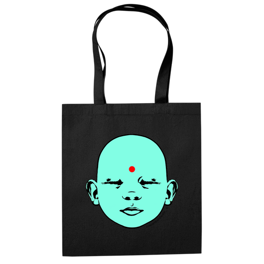 Blue Baby Buddha Tote Bag Black